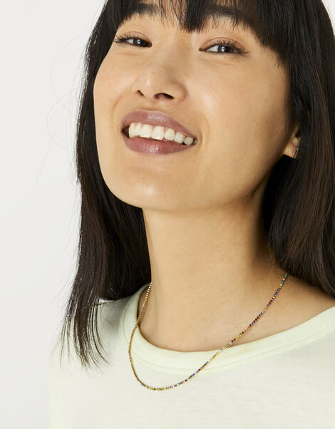 14ct Gold-Plated Rainbow Tennis Necklace, , large