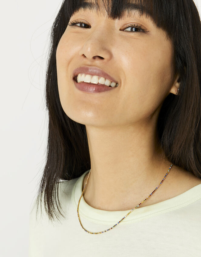 14ct Gold-Plated Rainbow Tennis Necklace, , large