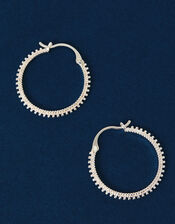 Sterling Silver-Plated Bobble Hoop Earrings, , large