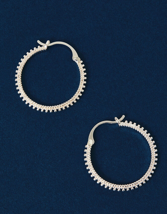 Sterling Silver-Plated Bobble Hoop Earrings, , large