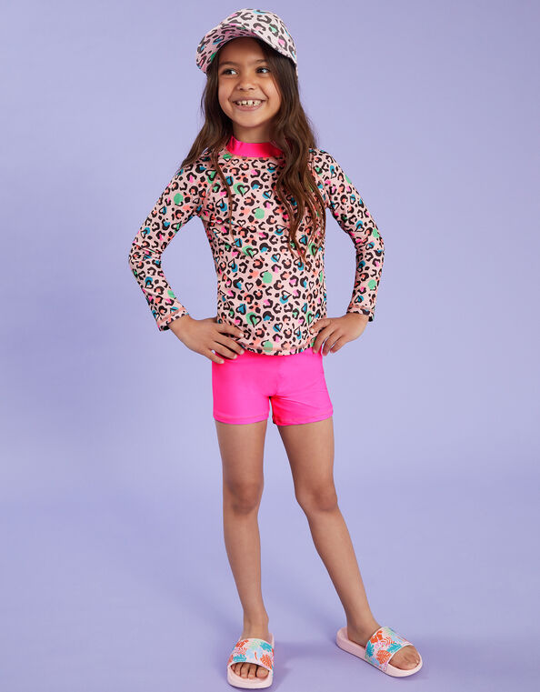 Girls Leopard Print Rash Vest Swim Set, Multi (BRIGHTS MULTI), large