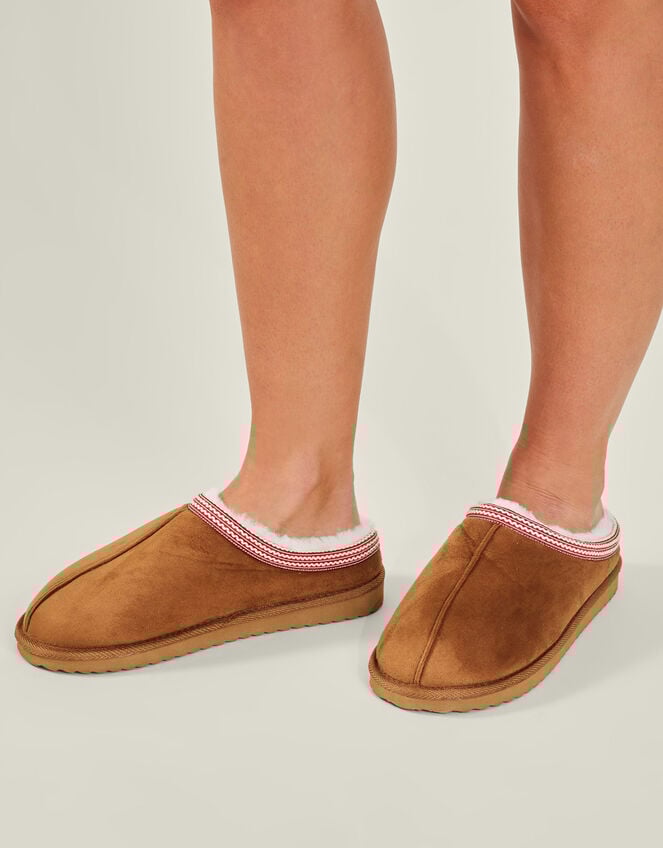 Suedette Braid Mule Slippers, Tan (TAN), large