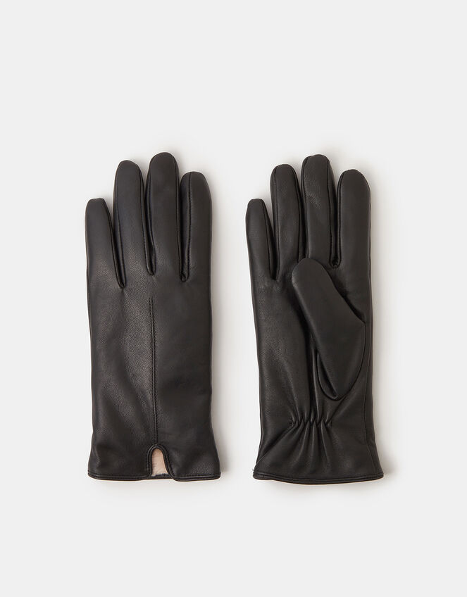 Faux Fur Lined Leather Gloves, Black (BLACK), large