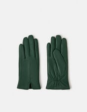Fleece Lined Touchscreen Leather Gloves, Green (GREEN), large
