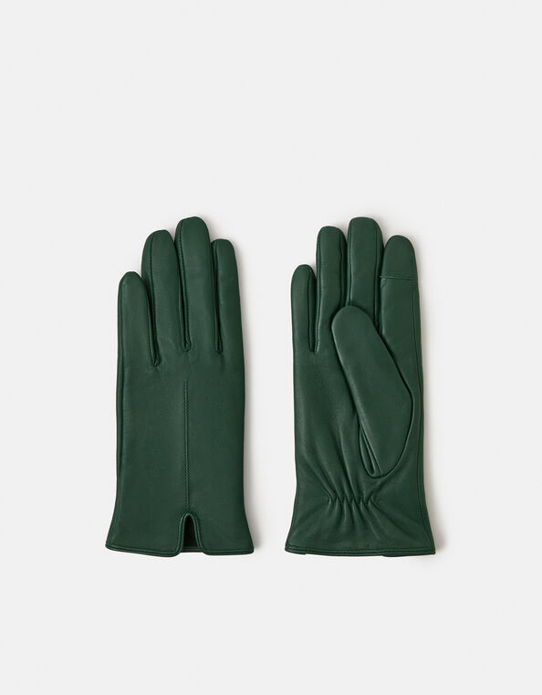 Fleece Lined Touchscreen Leather Gloves, Green (GREEN), large