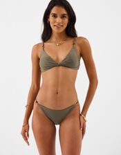 Twist Front Beaded Strap Bikini Top, Green (KHAKI), large