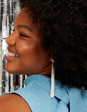 Statement Chain Tassel Earrings, Silver (SILVER), large