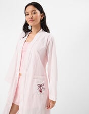Stripe Embroidered Dressing Gown, Pink (PINK), large