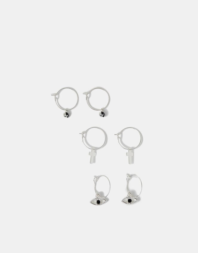 3-Pack Evil Eye Charm Hoop Earrings, , large