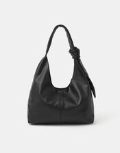 Slouchy Knot Leather Shoulder Bag, Black (BLACK), large