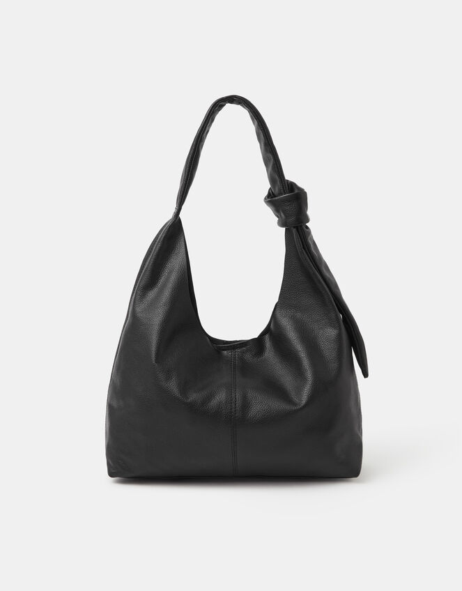 Slouchy Knot Leather Shoulder Bag, Black (BLACK), large