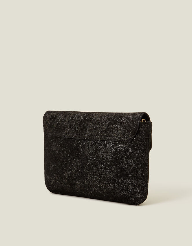Leather Envelope Clutch Bag, Black (BLACK), large
