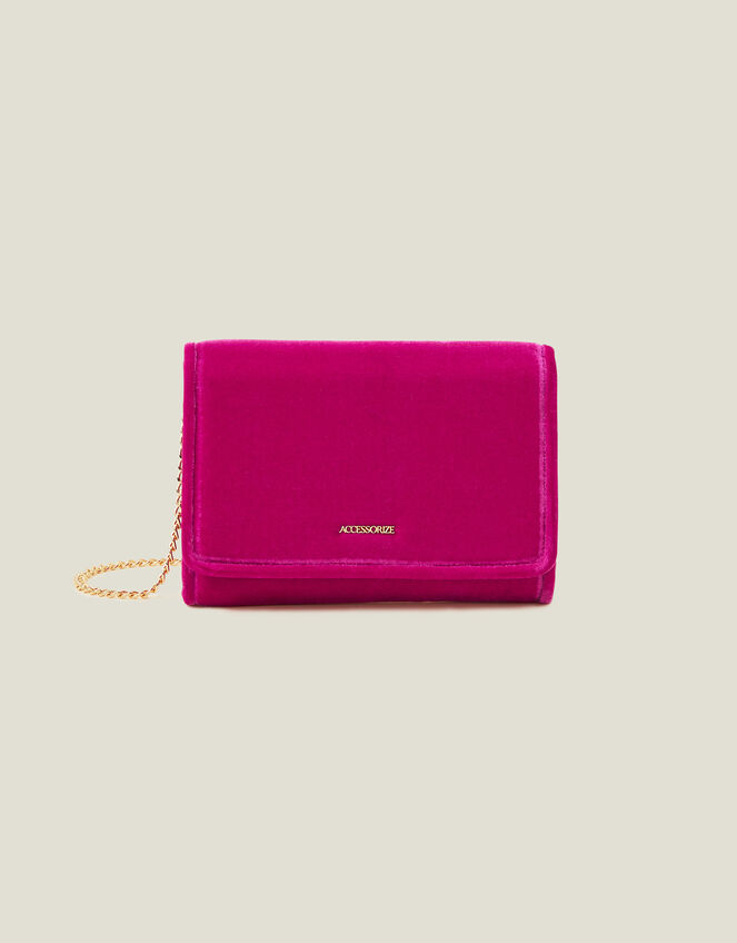 Velvet Cross Body Bag, Pink (FUCHSIA), large