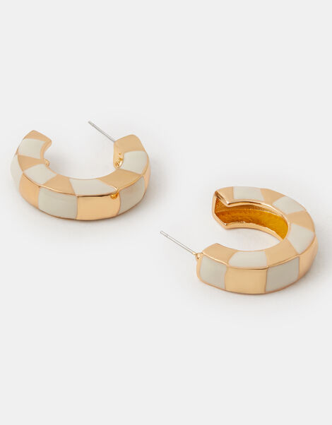 Enamel Check Chunky Hoop Earrings, , large