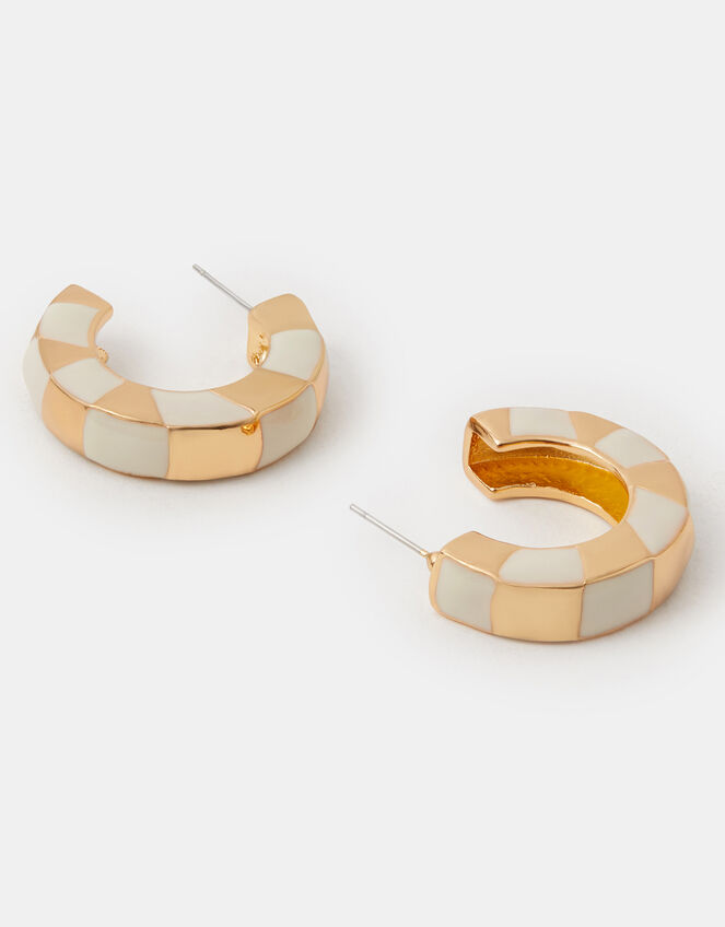 Enamel Check Chunky Hoop Earrings, , large