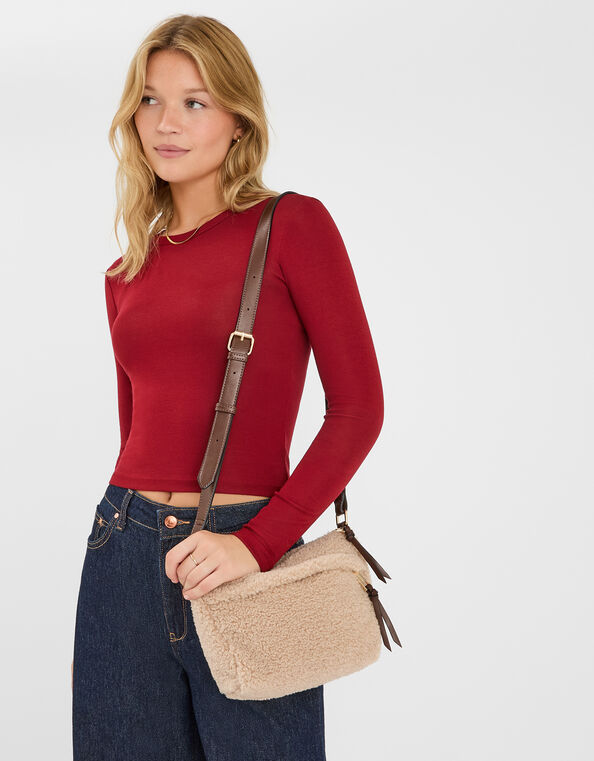 Faux Shearling Crossbody Bag, , large