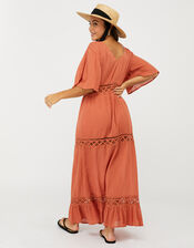 Lace Insert Maxi Dress, Orange (RUST), large