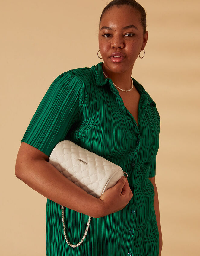 Quilted Barrel Cross-Body Bag, White (WHITE), large