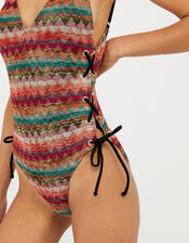 Zig-Zag Macramé Swimsuit, Multi (BRIGHTS-MULTI), large