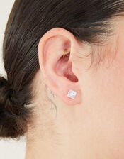 Sterling Silver Square Crystal Stud Earrings, , large