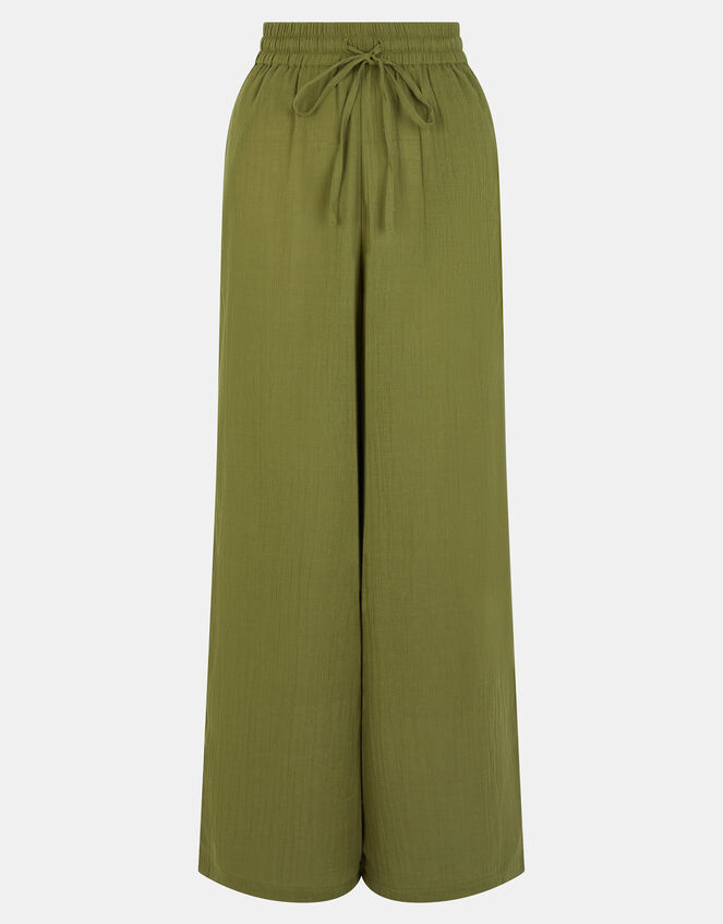 Wide Leg Beach Trousers, Green (KHAKI), large