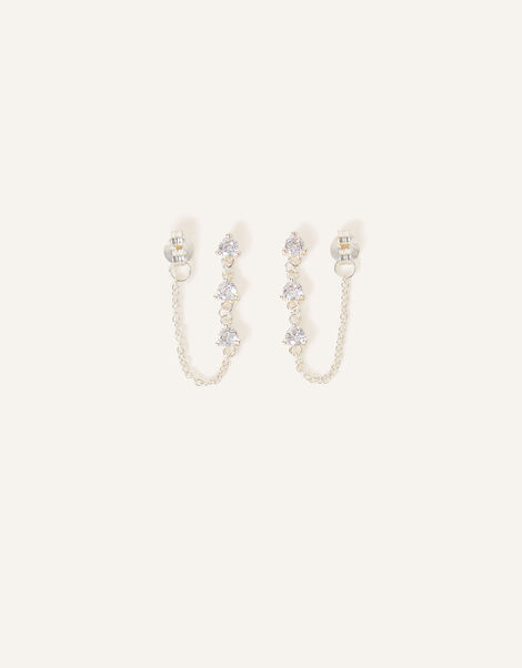 Sterling Silver Sparkle Chain Earrings , , large