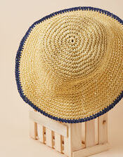 Stripe Trim Straw Bucket Hat, , large