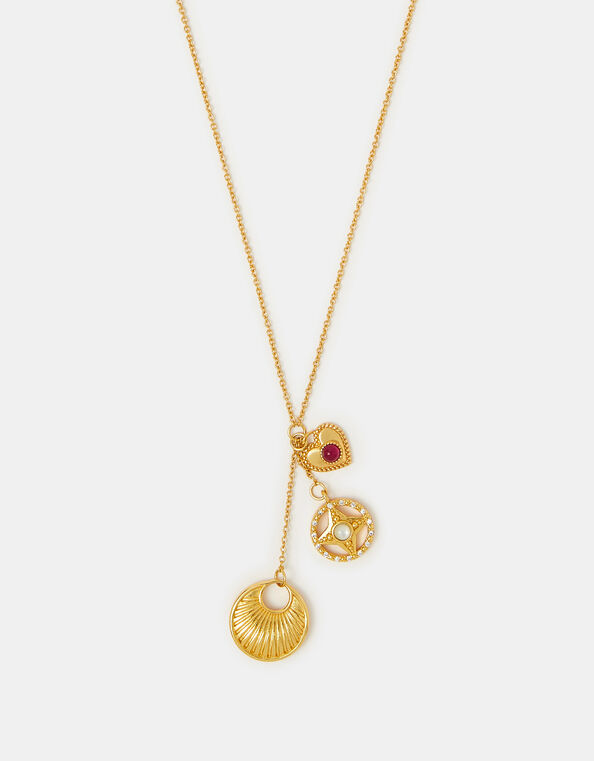 14ct Gold-Plated Lariat Charm Necklace, , large