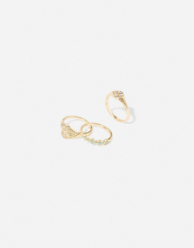 Engraved Signet Rings Set of Three, Blue (TURQUOISE), large
