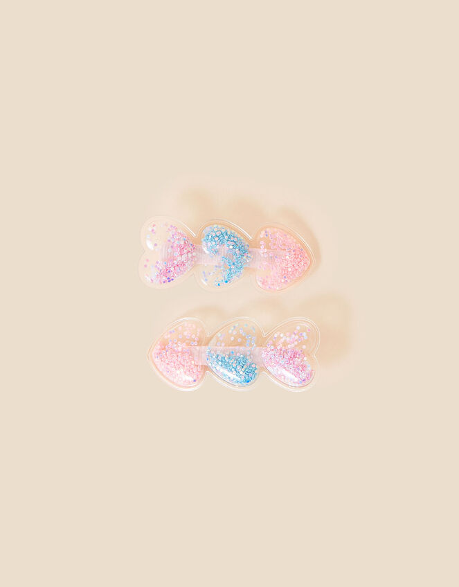Girls Shake Glitter Heart Hair Clips Set of Two, , large