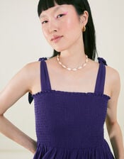 Tie Shoulder Broderie Hem Dress, Blue (NAVY), large