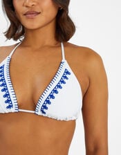 Embroidered Triangle Bikini Top, Blue (BLUE), large