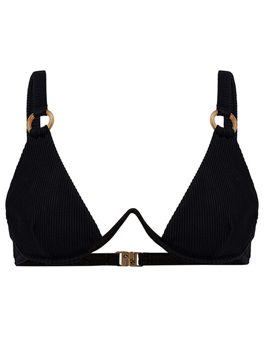 Ribbed Bikini Top with Monowire Black