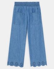 Girls Broderie Chambray Trousers, Blue (BLUE), large