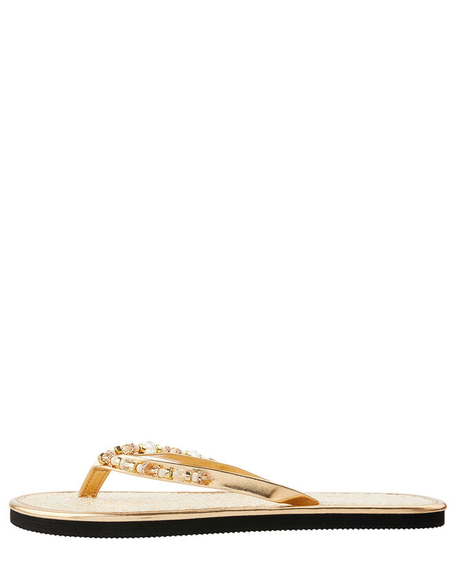 Silver Crystal Flip Flops, Gold (GOLD), large