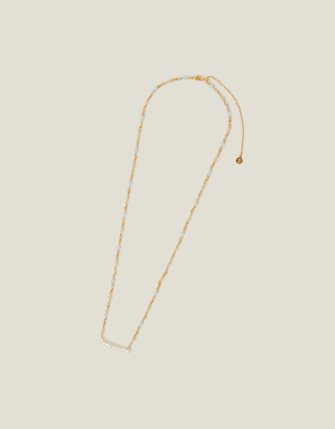 14ct Gold-Plated Longline Pearl Bead Chain Necklace, , large