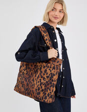 Animal Print Quilted Shopper Bag, , large