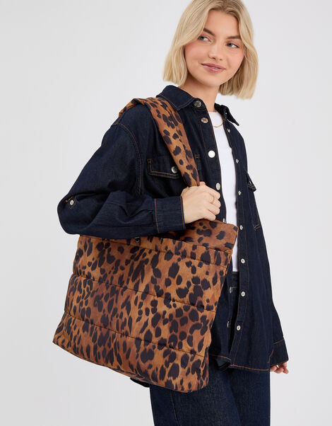 Animal Print Quilted Shopper Bag, , large