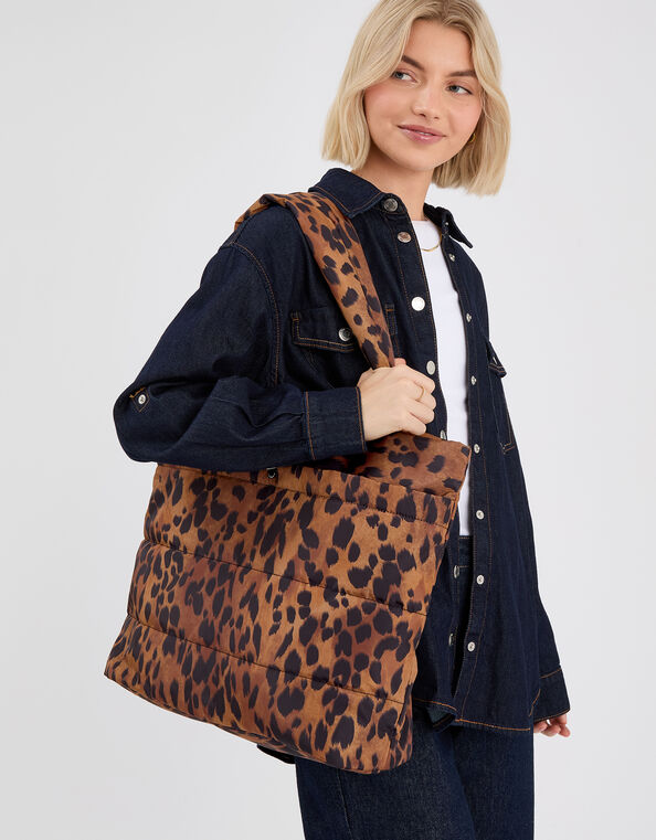 Animal Print Quilted Shopper Bag, , large