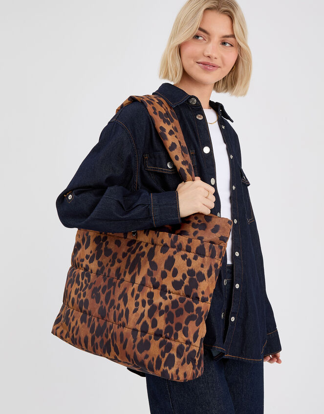 Animal Print Quilted Shopper Bag, , large