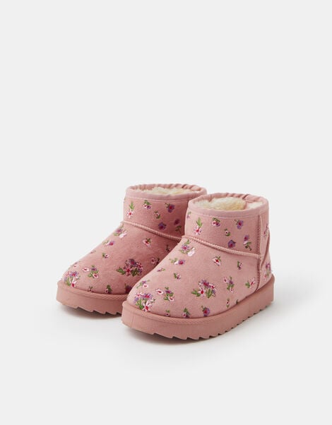 Girls Floral Embroidered Fleece-Lined Boots, Pink (PINK), large