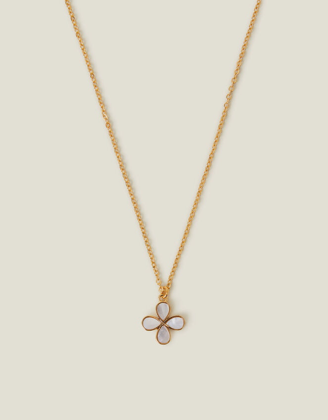 14ct Gold-Plated Mother of Pearl Clover Pendant Necklace, , large