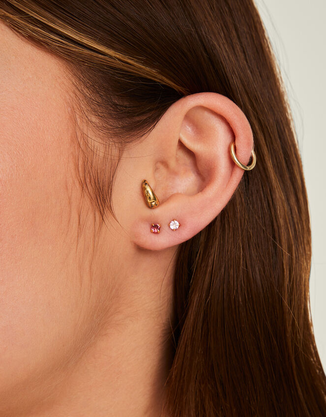 3-Pack 14ct Gold-Plated Stud Earrings, , large