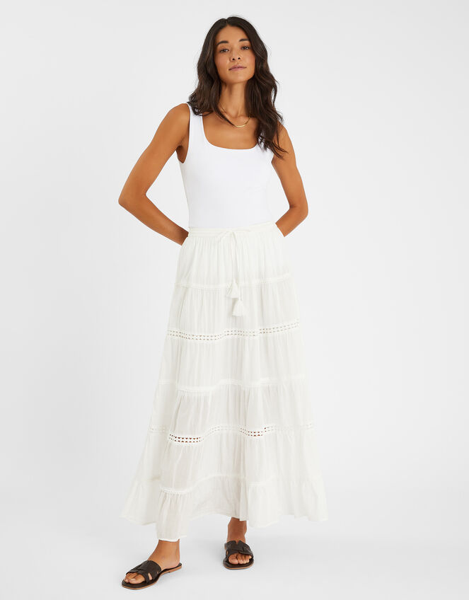 Tiered Maxi Skirt, White (WHITE), large