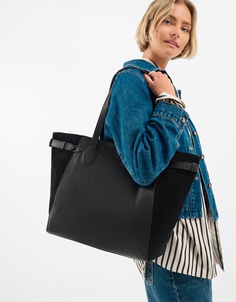 Suede Contrast Shopper Bag, , large