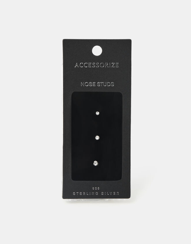 3-Pack Sterling Silver Diamanté Nose Studs, , large