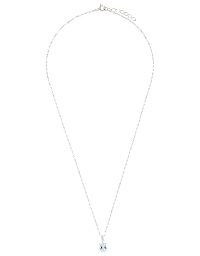 Sterling Silver Oval Cut Solitaire Necklace, , large
