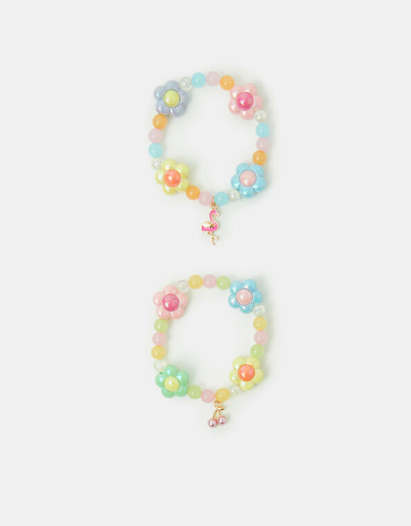 2-Pack Girls Flower Bead Bracelets, , large