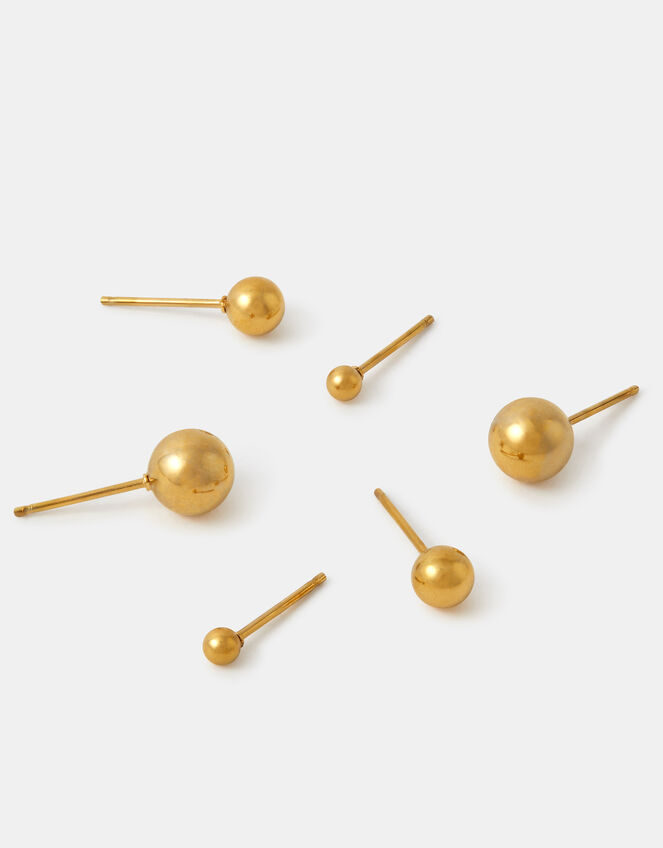 3-Pack Stainless Steel Ball Stud Earrings, , large