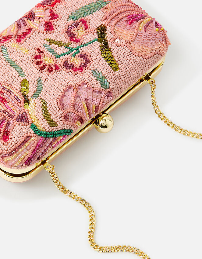 Floral Beaded Hardcase Clutch Bag, , large